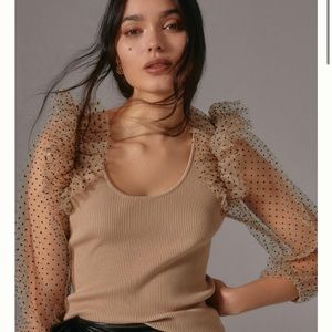 Anthropologie neutral top with sheer sleeves